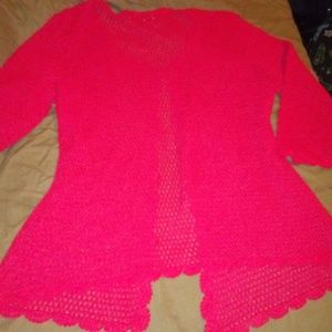 Red Knit 3/4 sleeve shawl with sleeves